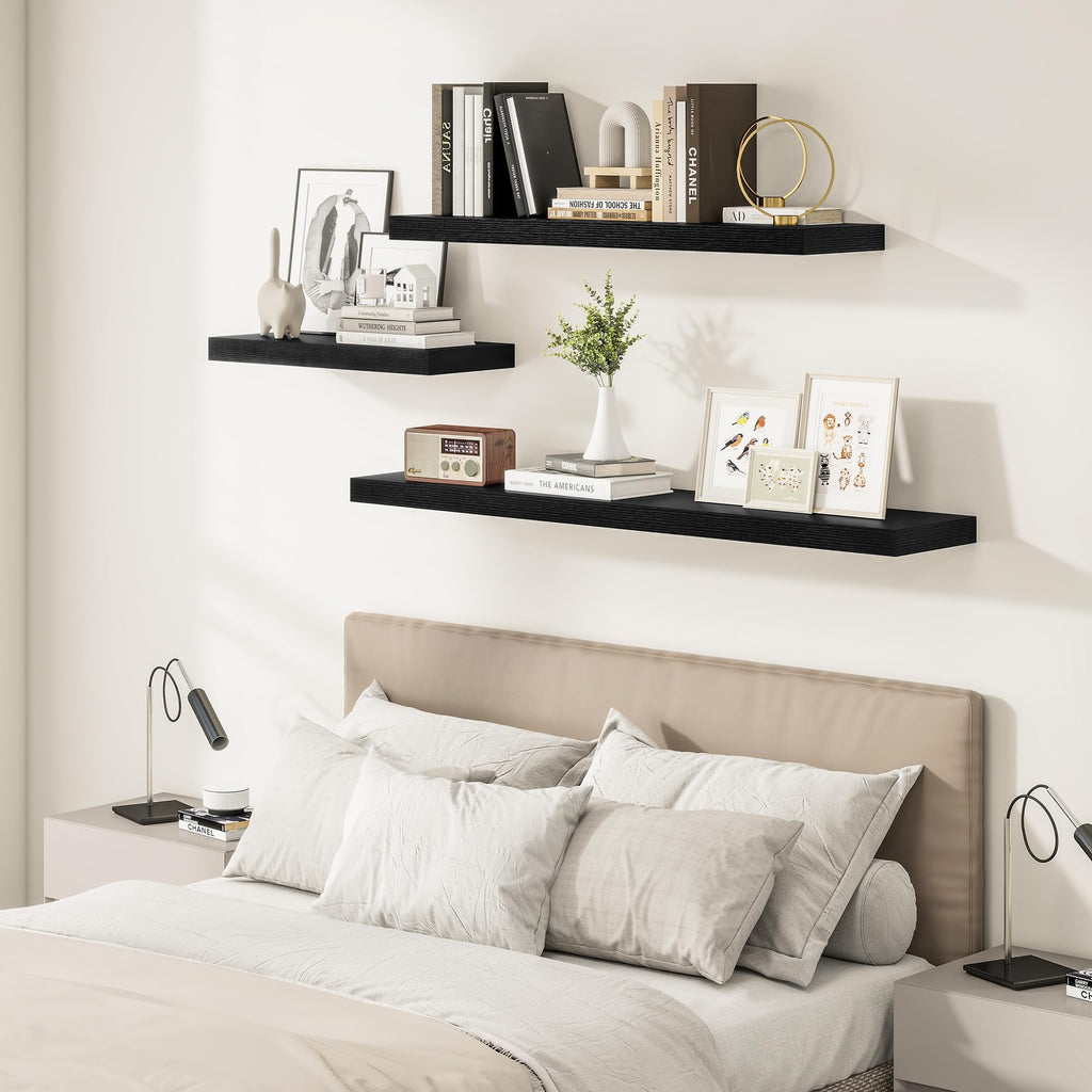 12 Inch Deep Floating Shelves 36" Set of 2, Black
