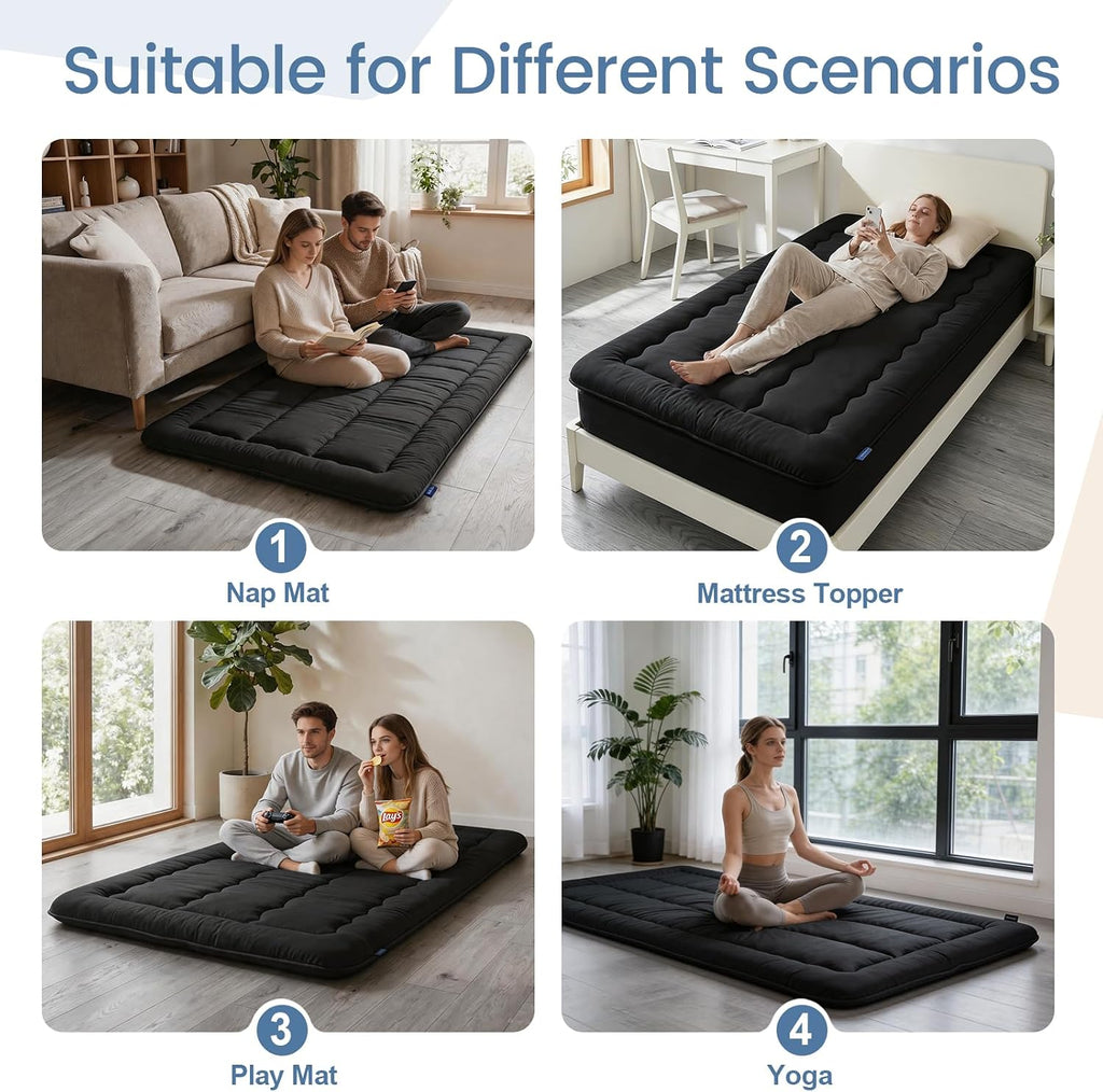 Japanese Futon Floor Mattress Foldable Mattress, Black