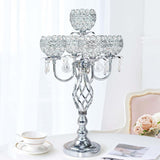 Crystal Candelabra Centerpiece, 5-Light Gold Metal Stand with Hanging Crystals, Decorative Wedding Table Holder (1