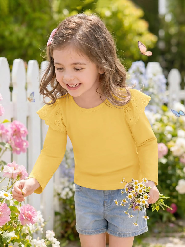 Toddler Baby Girl Ruffle Long Sleeve Shirts Cute Crew Neck Tops