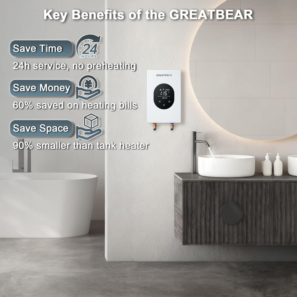 Electric Tankless Water Heater, GREATBEAR 12KW On Demand Water Heater Electric 240V