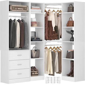 Corner Closet System with 3 Drawers, Corner Closet Organizer System
