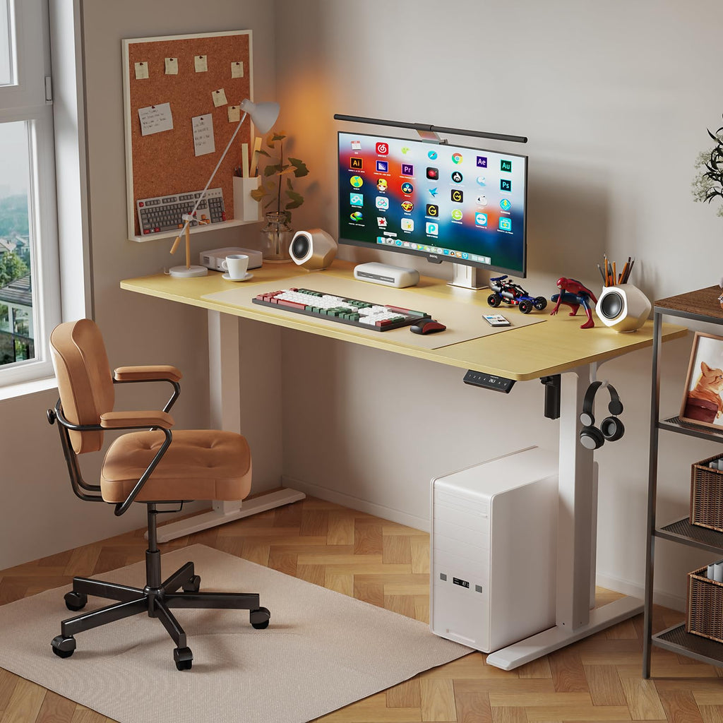 55x24 Inches Height Adjustable Electric Standing Desk with 2 Hooks, Ergonomic Sit Stand up Desk with Splice Board