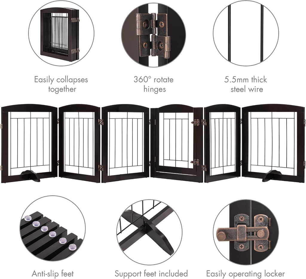 Dog Gate Indoor with Walk Through Door, Foldable Free Standing Pet Gate for Doorways, Stairs, the Houes, Pet Puppy