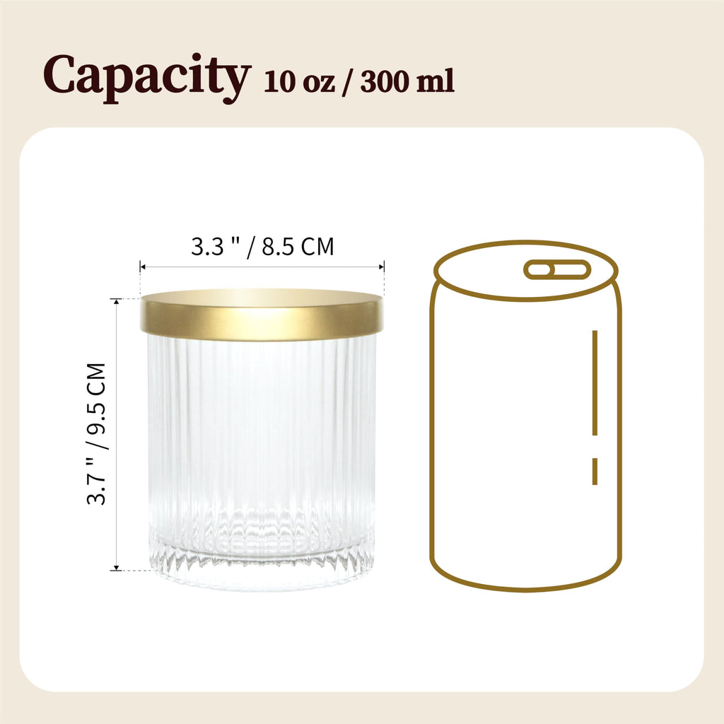 2 Pack Qtip Holder Dispenser with Metal Lids | Ribbed Glass Canister Set Vanity (Gold 2 Pcs)
