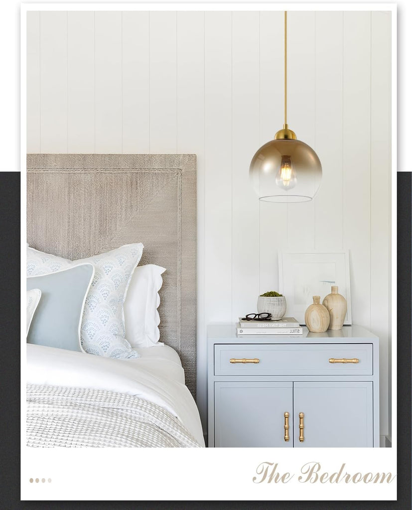 Modern Gradient Gold Glass Pendant Light，7.8-Inch Globe Adjustable Hanging Pendant Light for Bedroom Kitchen Island