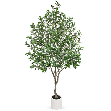 Faux Olive Tree 7Feet Tall Fake Olive Tree 7FT with Pot Indoor Lifelike Wood Trunk and Fruits Large Potted Artificial