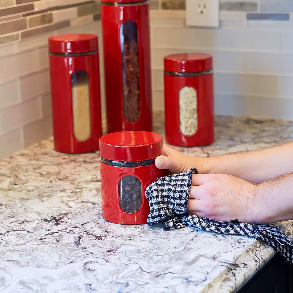 Quality Modern Red Stainless Steel Canister Set Counter with Glass Window & Airtight Lid - Food Storage Containers