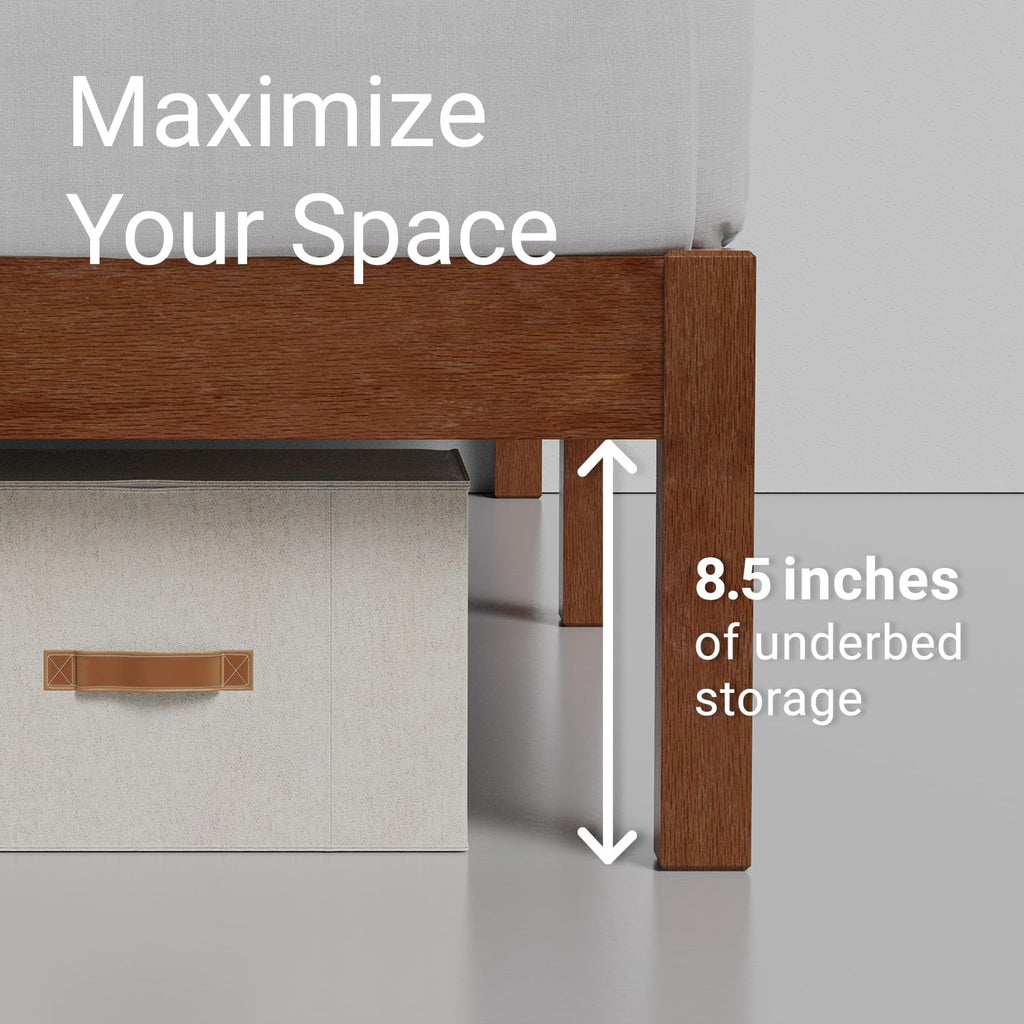 Full Bed Frame with Headboard Classic Wood Platform, Noise Free, Under Bed Storage, No Box Spring Needed, Easy