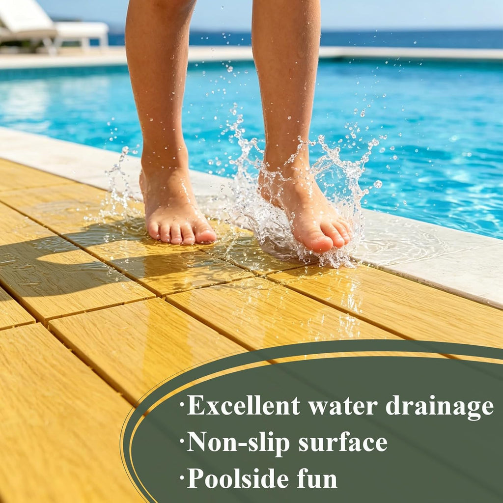 Plastic Interlocking Deck Tiles 24"x13"(6-Pack) Outdoor Patio Flooring, Waterproof All-Weather Decking for Balcony