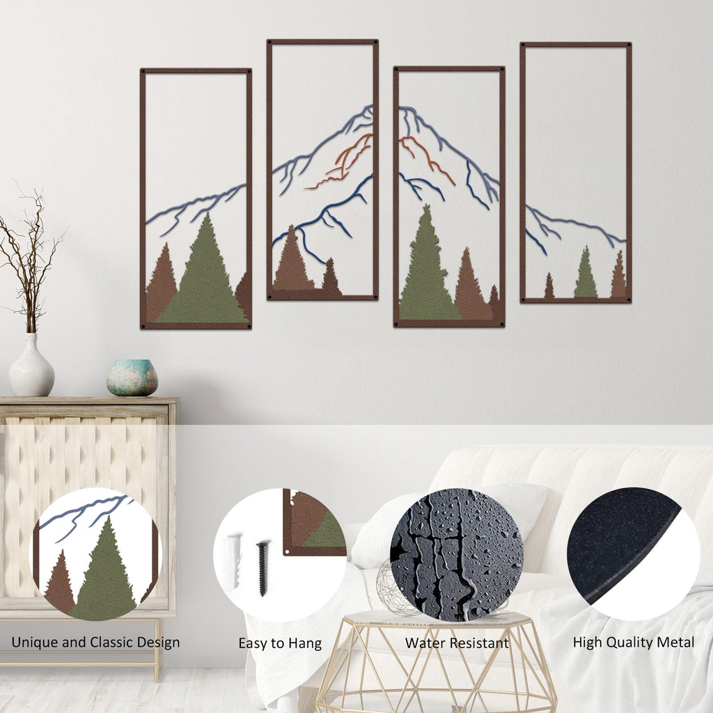 4 Pcs Metal Mountain Forest Wall Decor Landscape Mountain Wall Art