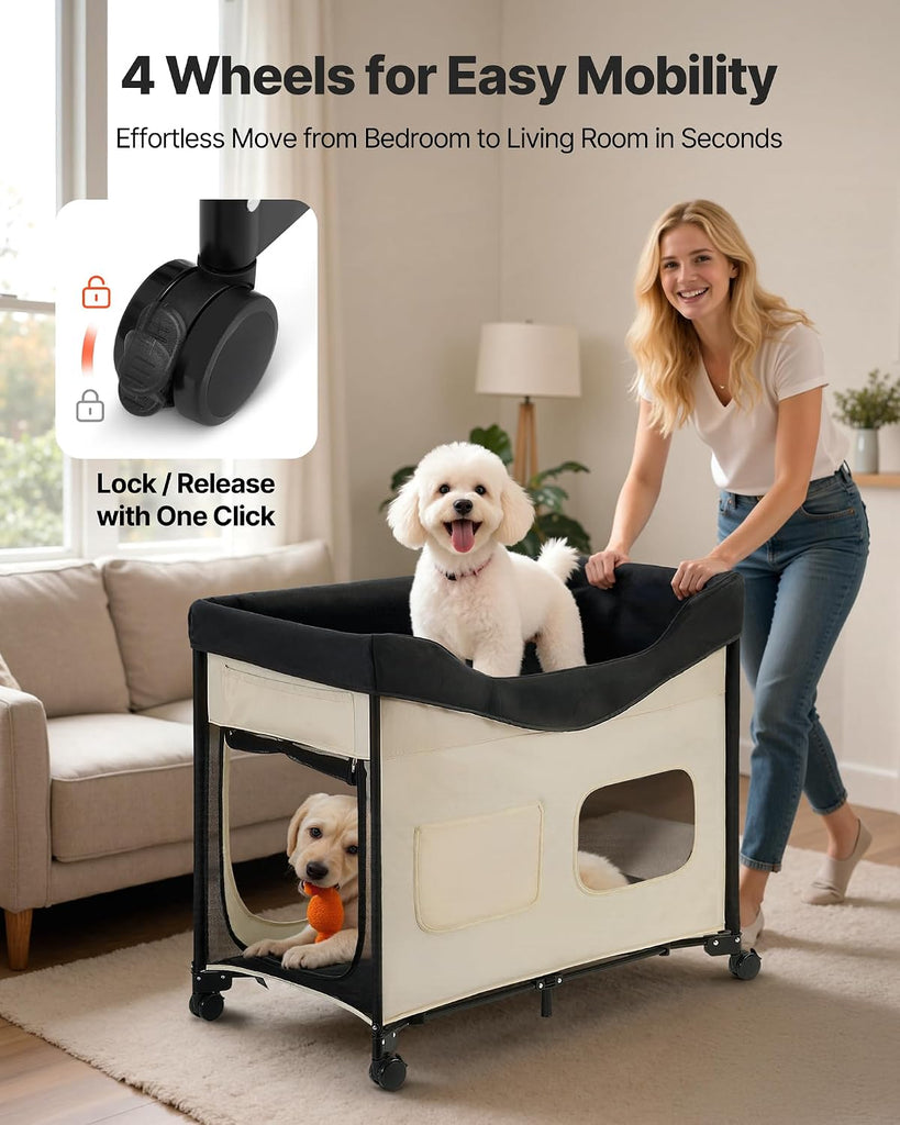Bedside Lounge Pet Bed, Foldable Bunk Dog Bed with 600D Oxford Cloth and Dutch Velvet, Portable Raised Cot