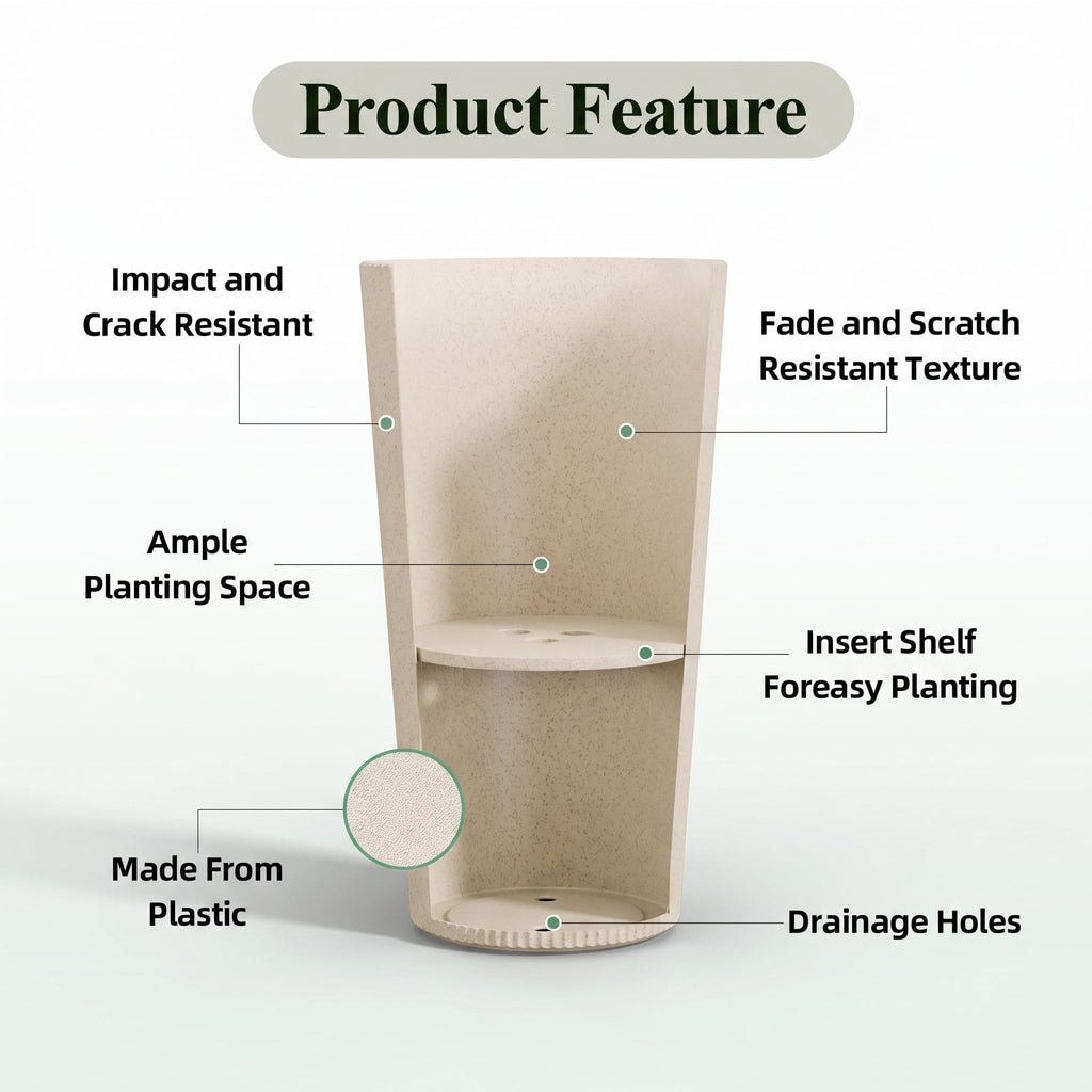 24" Tall Planters for Outdoor Plants with Insert, Set of 2 Cream