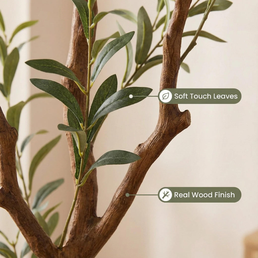 6FT Artificial Olive Tree, Three Thick Trunk, Green