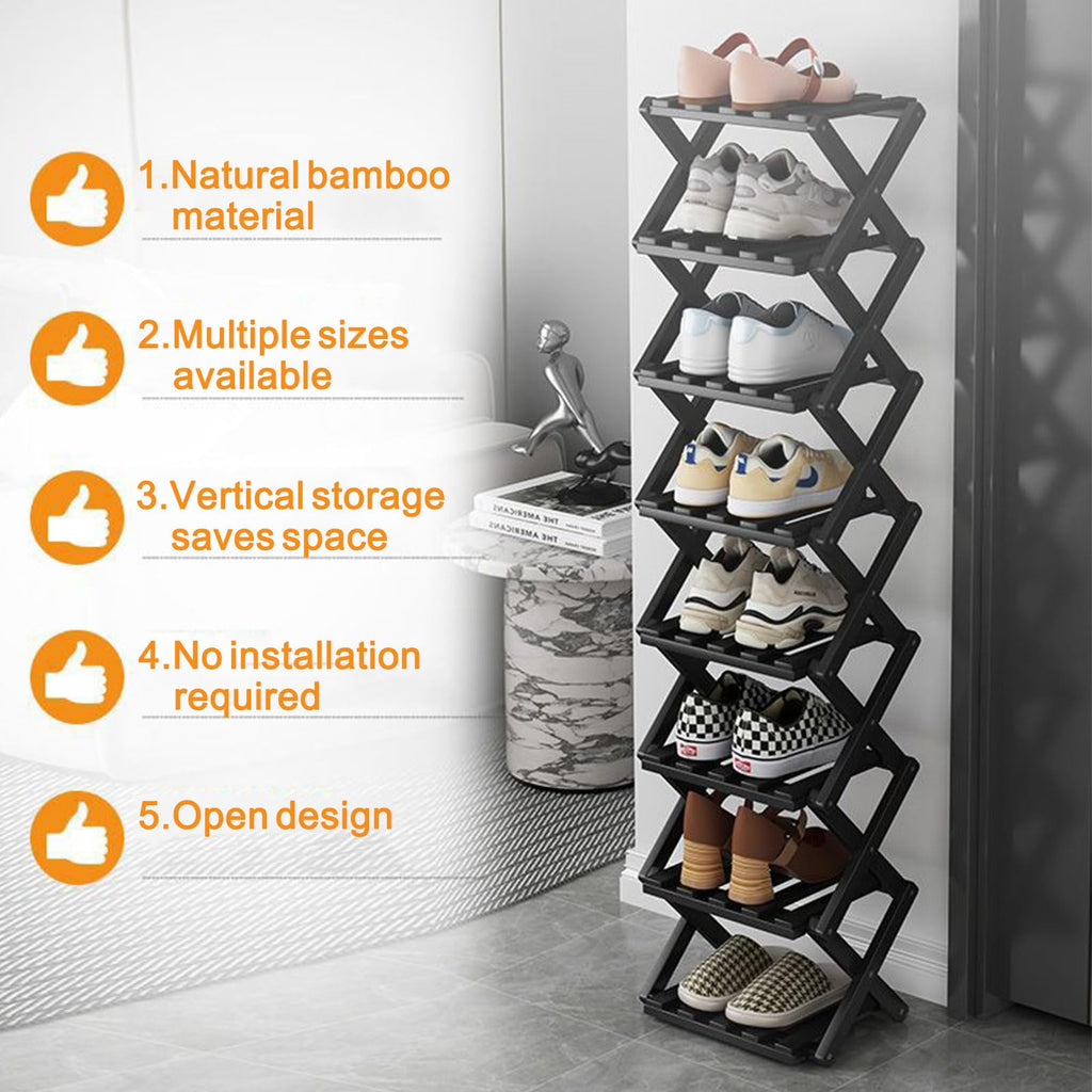 Vertical Black Shoe Rack Small, 5 Tier Portable Folding Shoe Storage Rack, Without Installation Free Standing Shoe