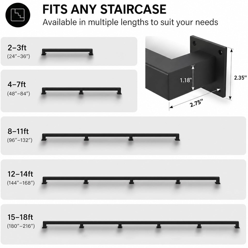 15FT Handrail Wall Mounted, 500LB Heavy-Duty Stair Railing