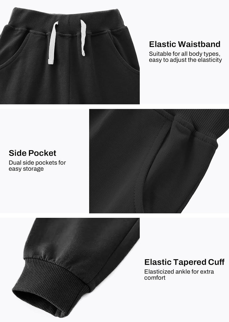 Boys Sweatpants 3 Pack Jogger Pants with Pockets Drawstring Waist