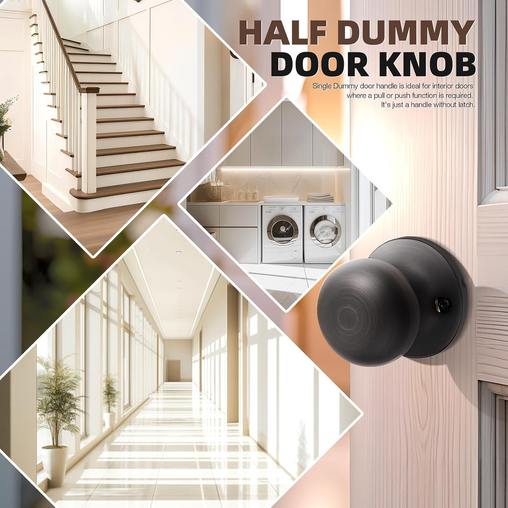 4 Pack Single Dummy Door Knobs Oil Rubbed Bronze Half Dummy Door Knob for Closet Round Interior Door Knob Pull Door