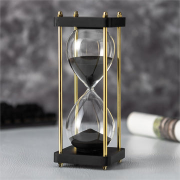 Hourglass Timer 60 Minute, Golden Wooden Sand Timer, Black