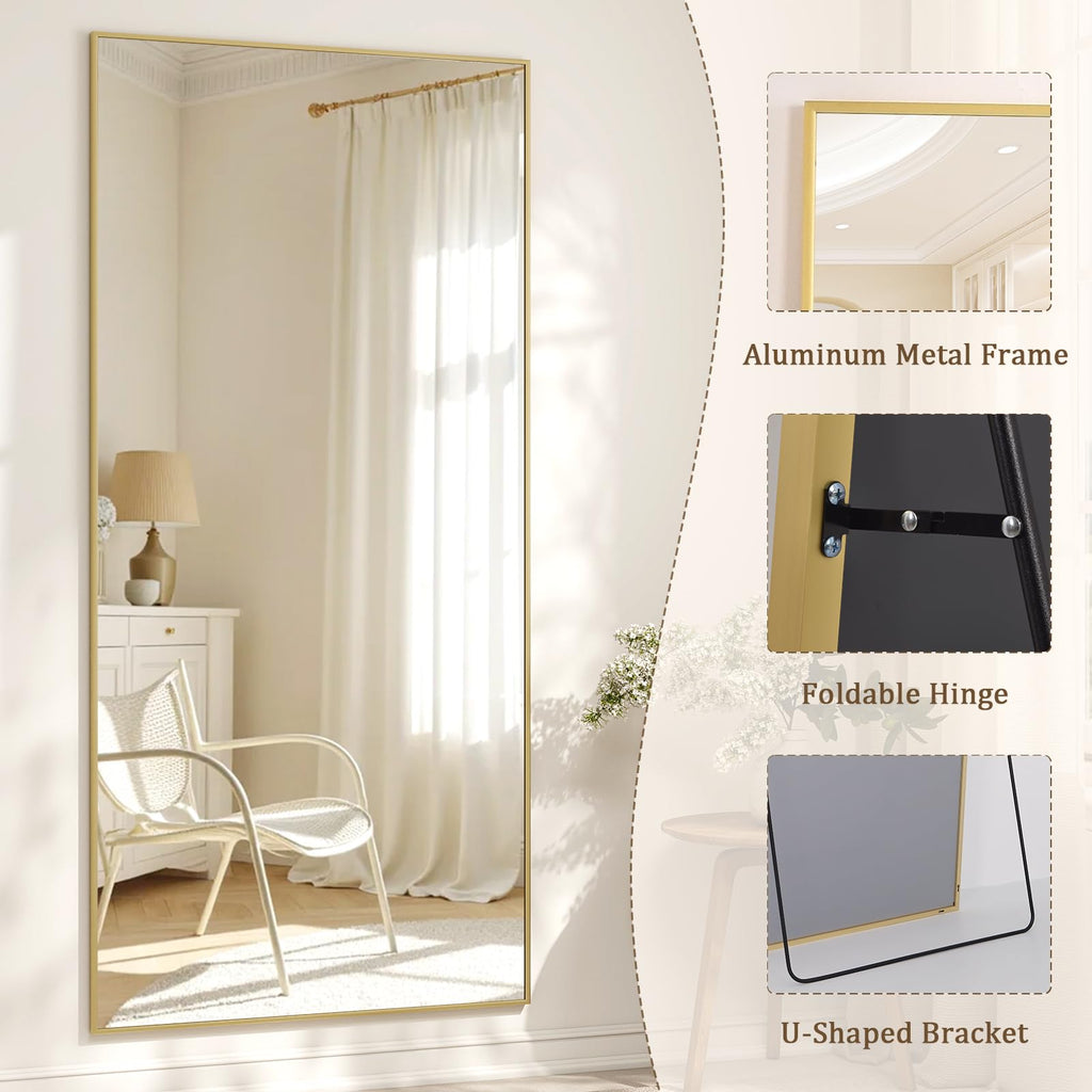 76" x 34" Oversized Full Length Mirror with Stand, Gold