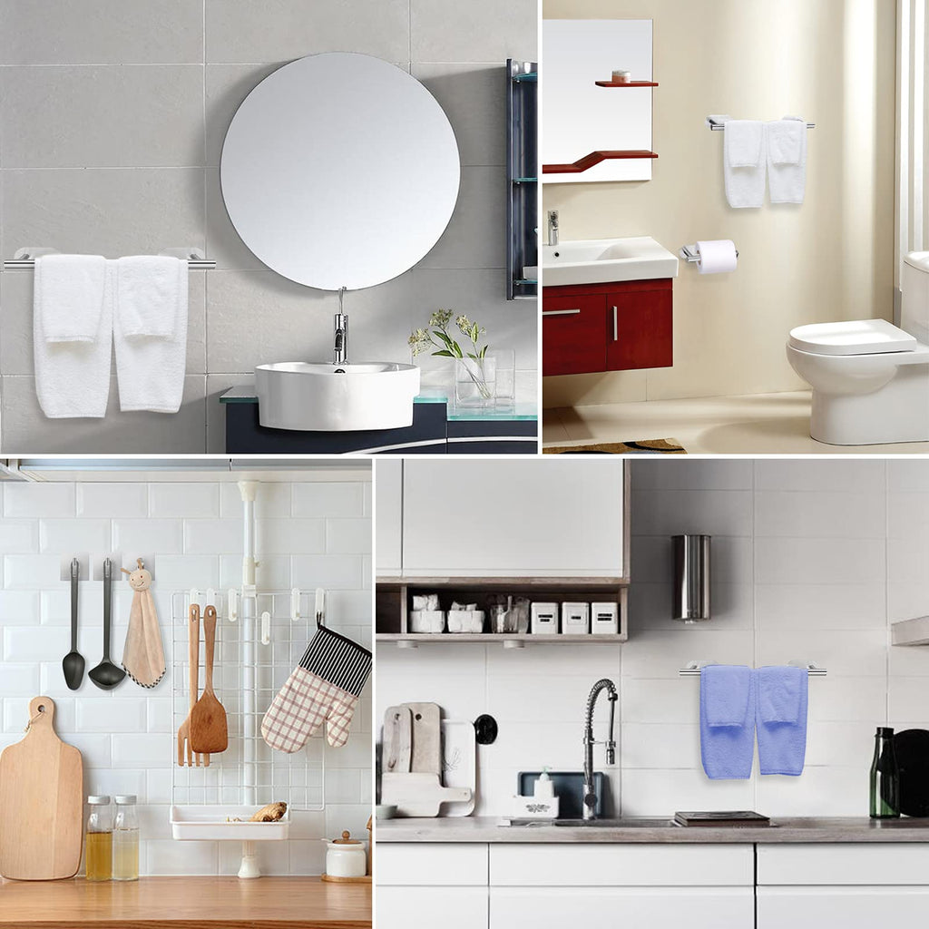 Self Adhesive Towel Bar, Bathroom Hardware Set Include 16-Inch Bath Towel Bar, Toilet Paper Holder & 3 Packs Towel