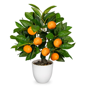 Artificial Potted Plants 16.1 inches Fake Orange Tree Artificial Citrus Fruit Plant with White Pot Faux Plants Indoor
