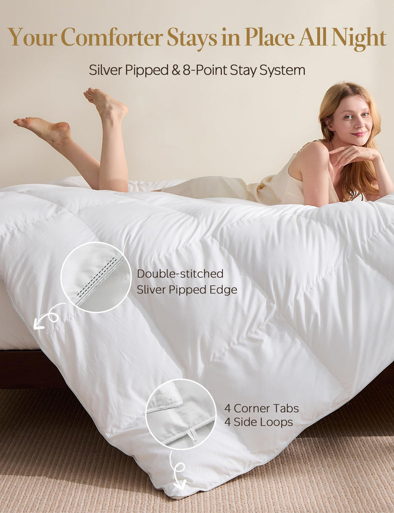 Goose Feather Down Fiber Comforter King Size, Fluffy Duvet Insert