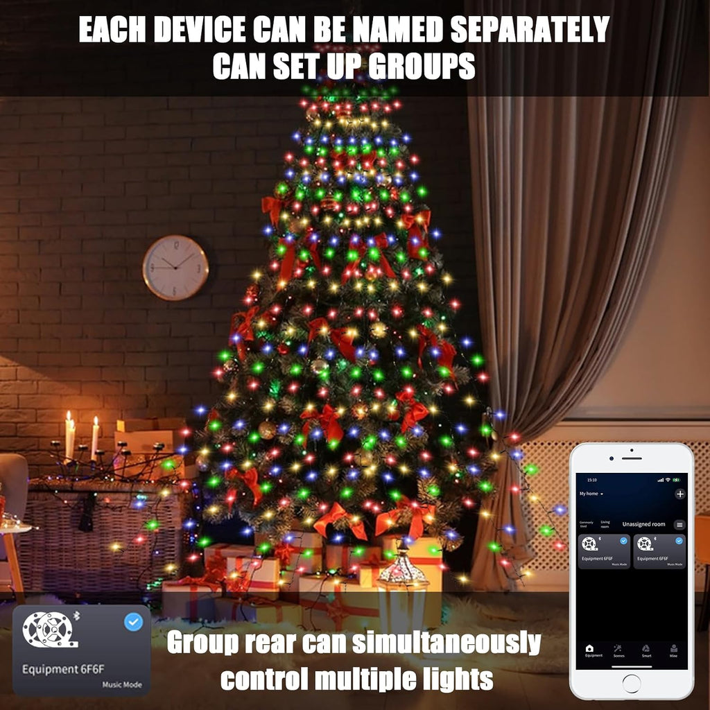 Smart Christmas Tree Lights, APP Control 6.56Ft 16 Lines String 400 LED Decorations Lights with Ring, DIY scenarios