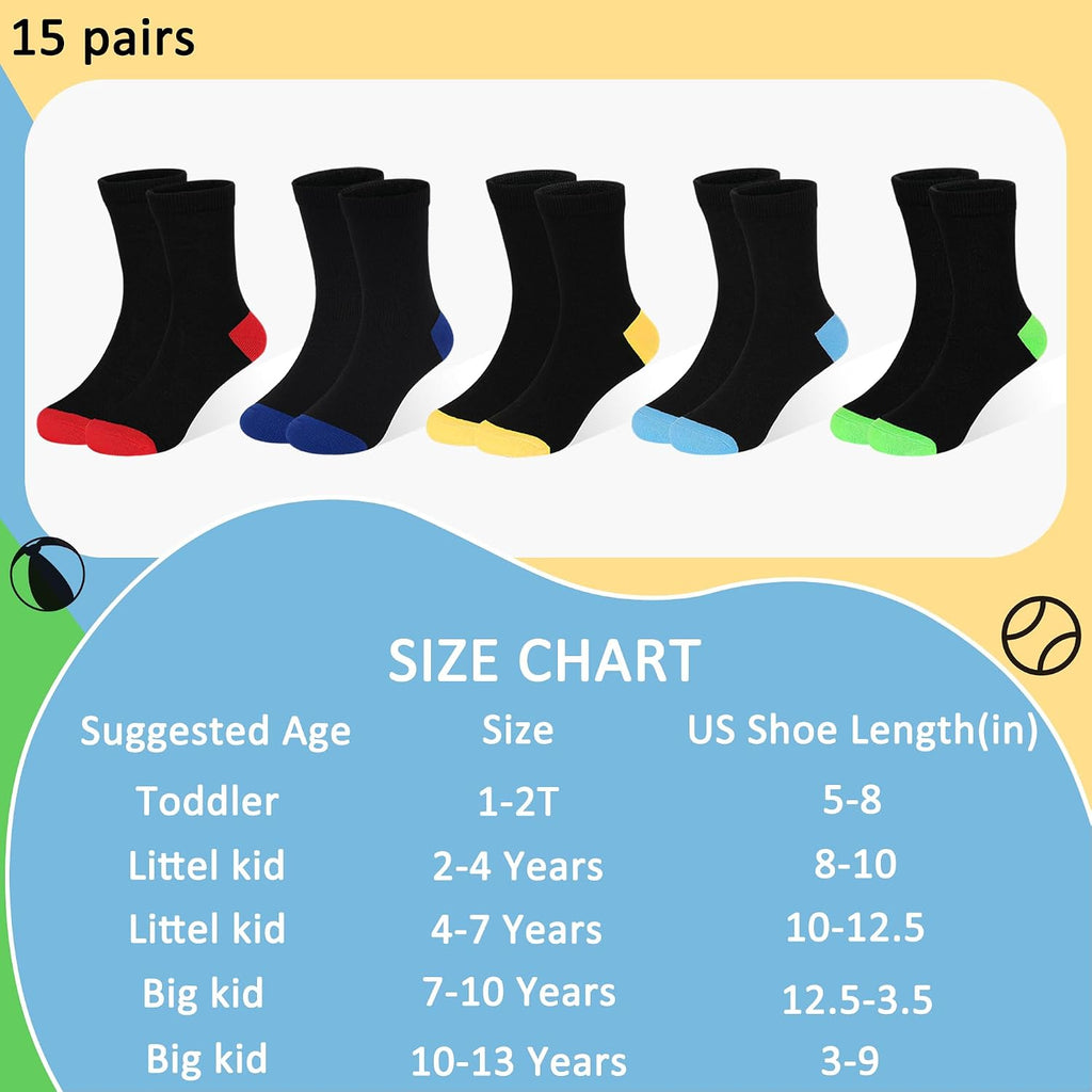 15 Pairs Kids Socks, Toddler Crew Mid Calf School Socks
