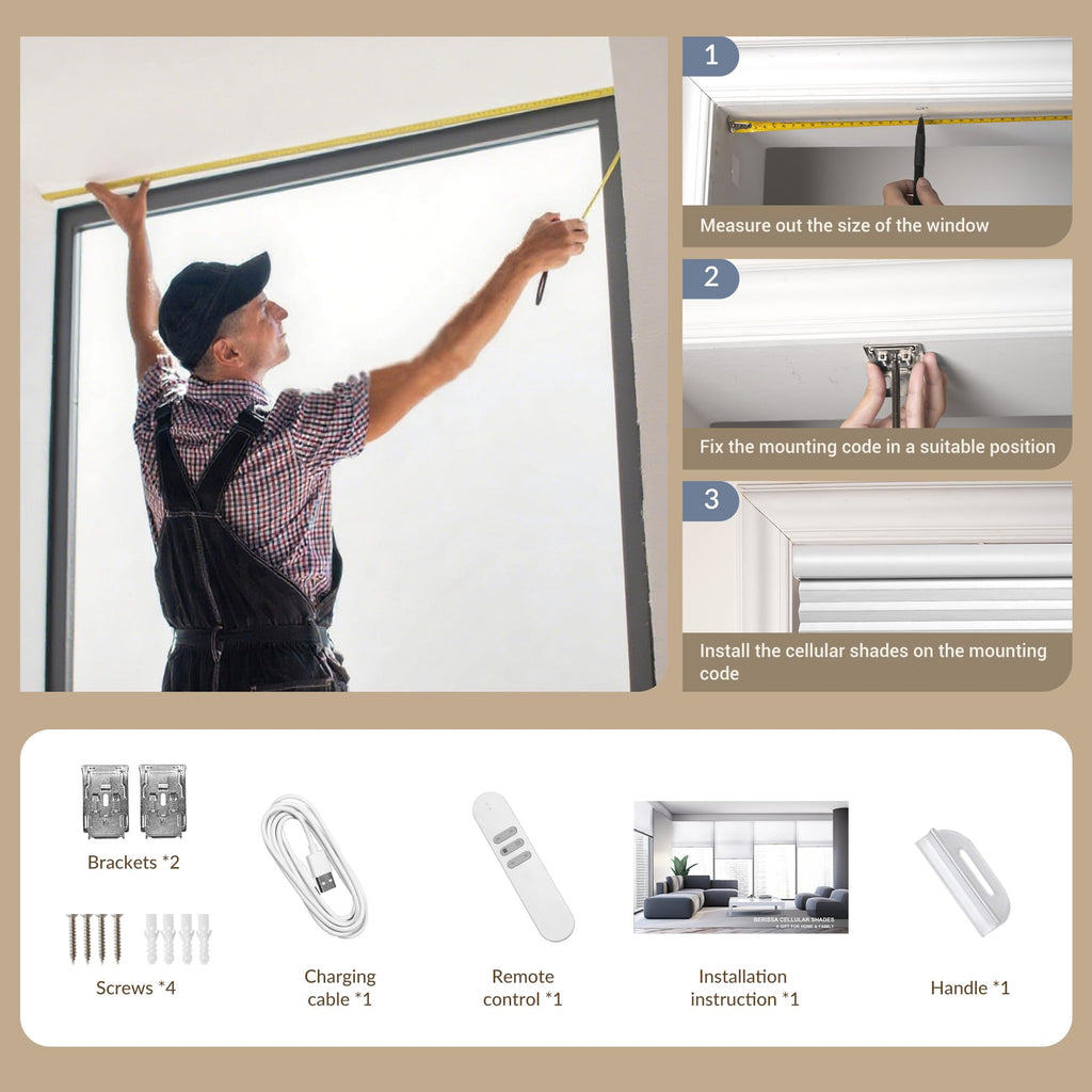 Motorized Cellular Shades with Remote for Windows, Custom Size