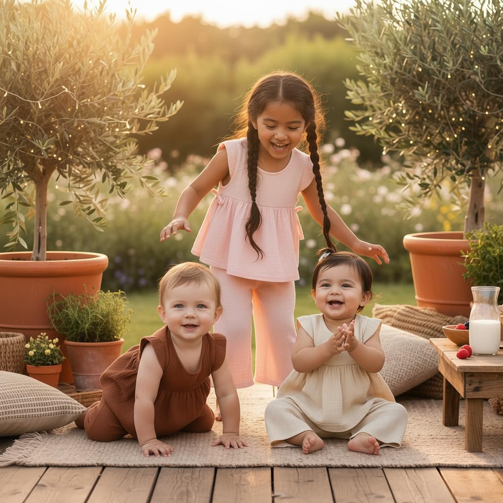 Baby Girl Summer Clothes Outfit Cotton Linen Sleeveless Ruffle Shirt and Wide Leg Pants Toddler Girls Clothes Set