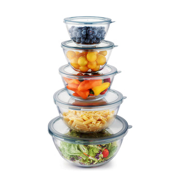 Cuiselct 5pcs Glass Mixing Bowls with Lids Set, Nesting Mixing Bowls Set