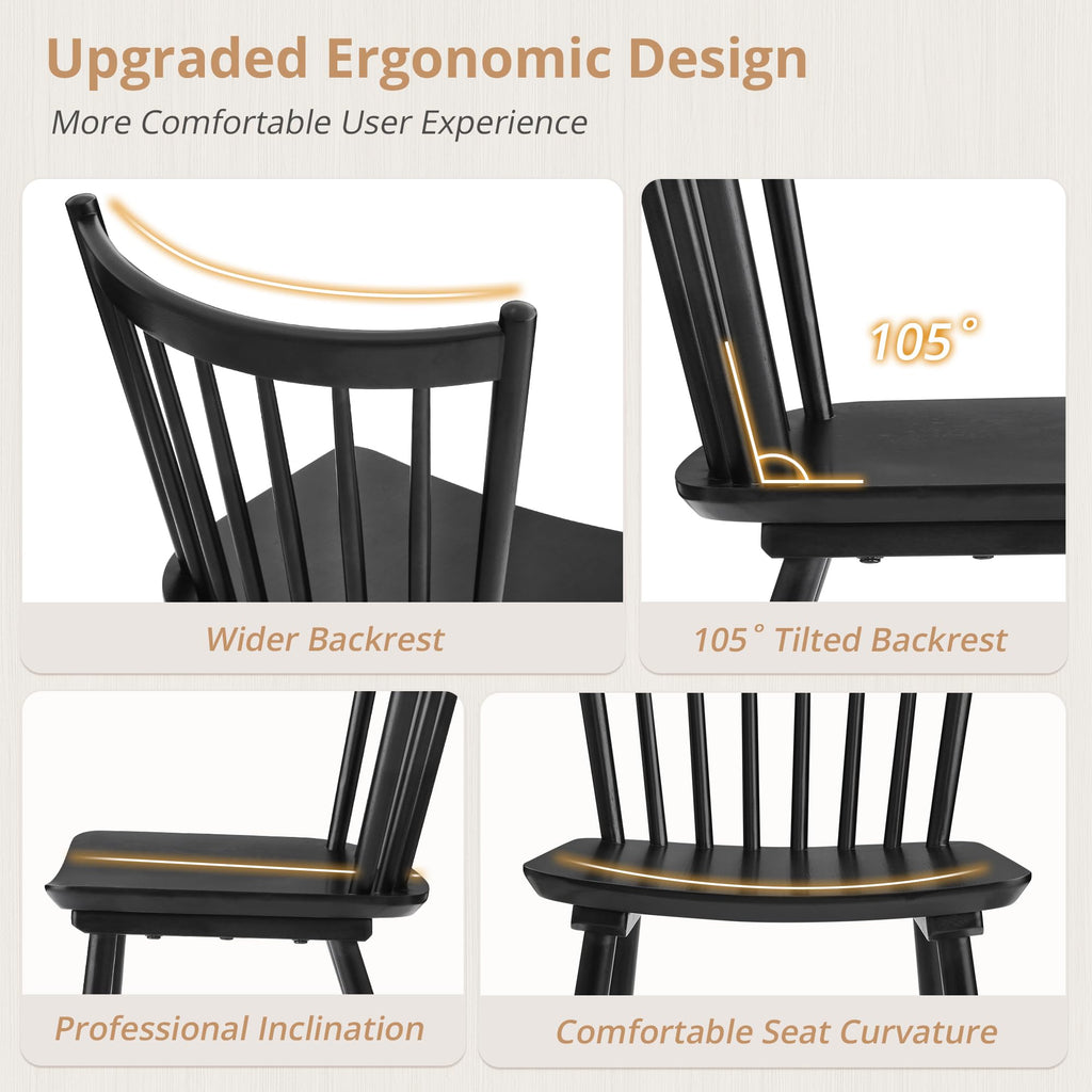 Upgraded Dining Chairs Set of 4, Farmhouse Wooden Spindle Back Kitchen Chairs, Windsor Dining Chairs, Black