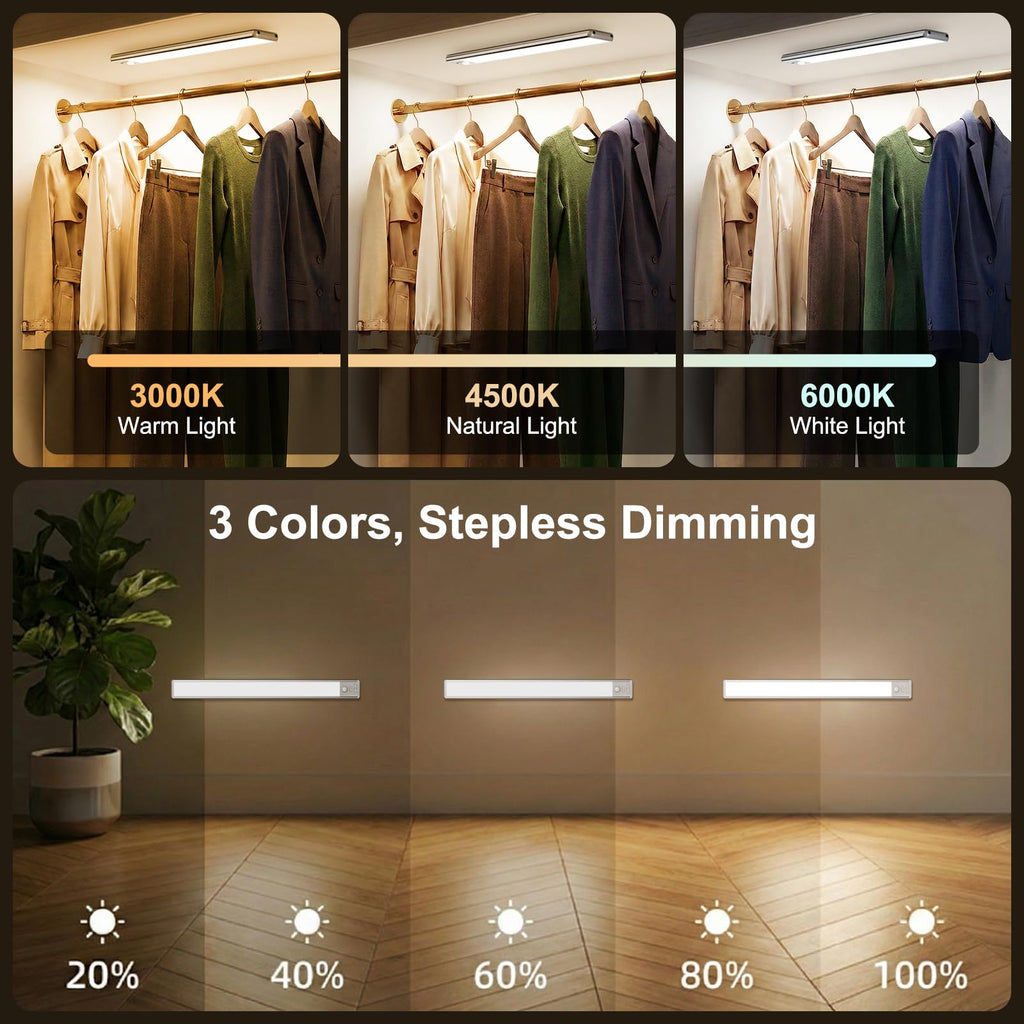 Motion Sensor Light Indoor, 80 LED Under Cabinet Lighting Battery Operated with 3 Color Temps, 1800mAh Rechargeable