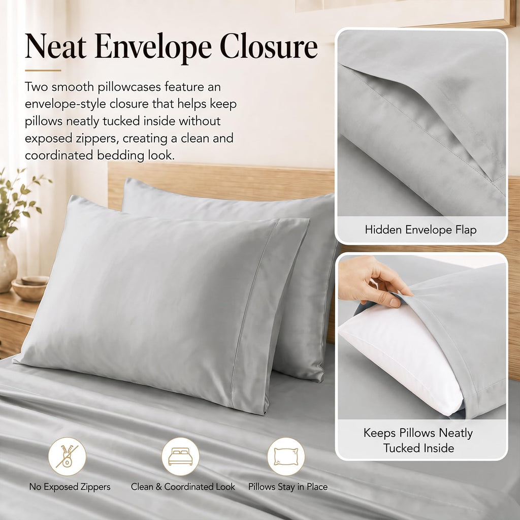Cal King Sheet Set, 100% Rayon Derived from Bamboo, Sateen Weave