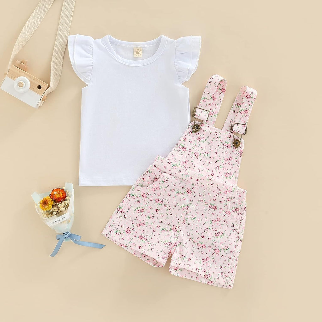Baby Girl Summer Clothes T-Shirt Tops Suspender Overalls Shorts Toddler Infant Outfit