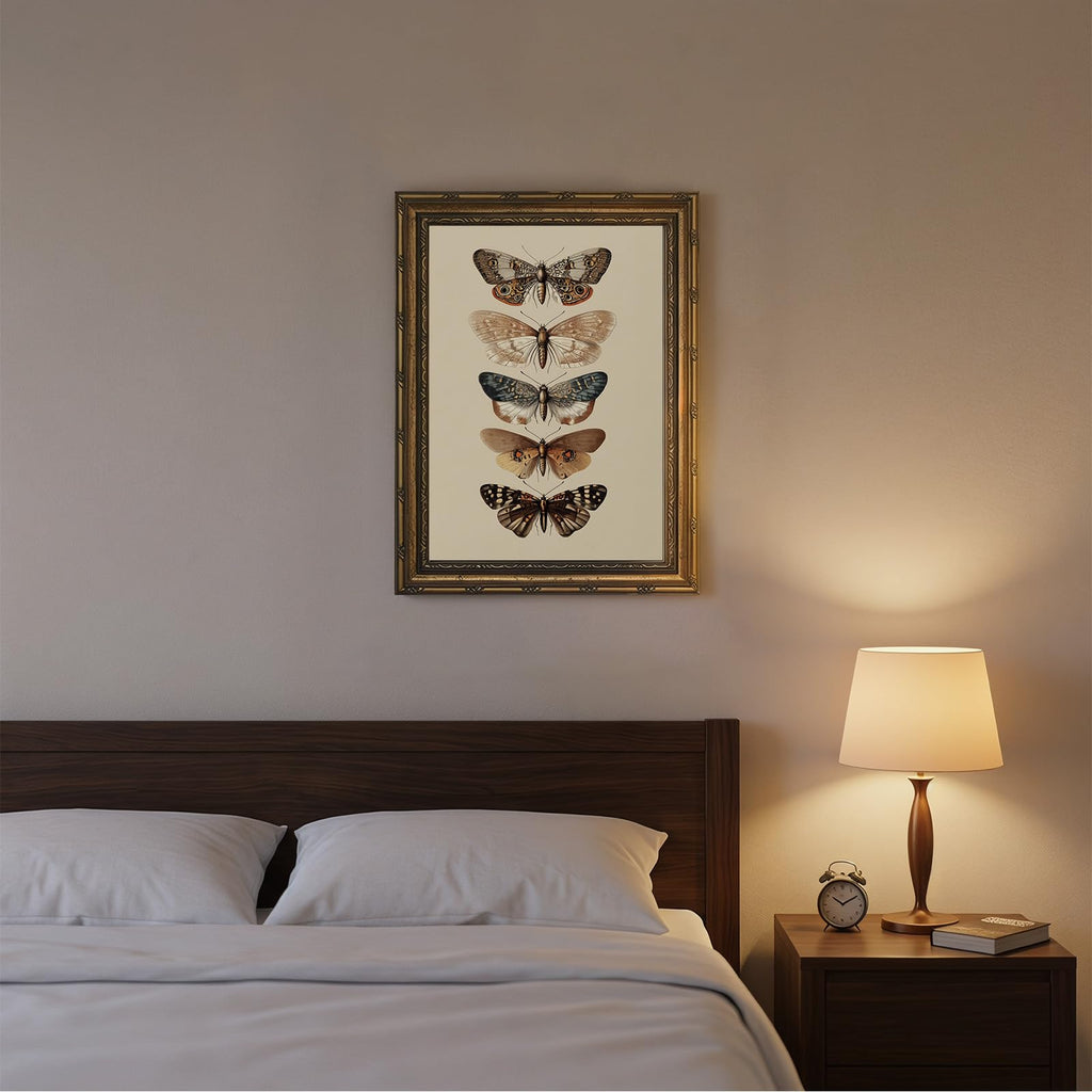 Vintage Gold Framed Butterflies Wall Art, Entomology Butterfly Specimen Canvas Print, Dark Academia Wall Decor, Large