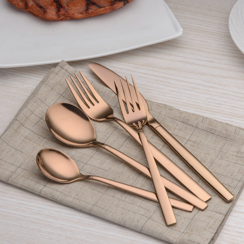 20 Piece Titanium Rose Gold Plated Stainless Steel Flatware Set, 20 Pieces Silverware Set, Copper Color Cutlery Sets