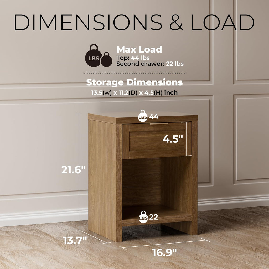 Nightstands Set of 2, Boho Bedside Table, Special Walnut