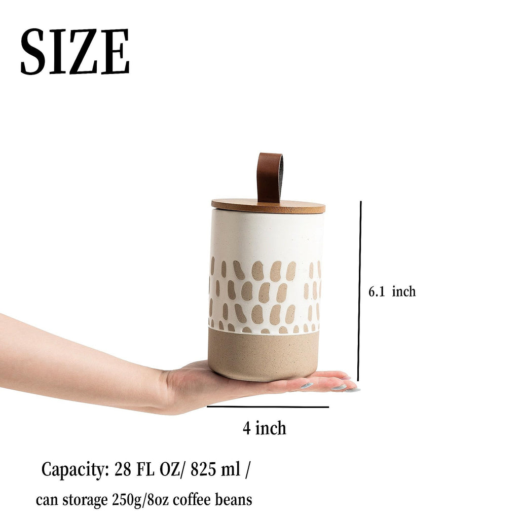28 FL OZ Boho Ceramic Jar, Airtight Bamboo Lid, Canister for Coffee Beans