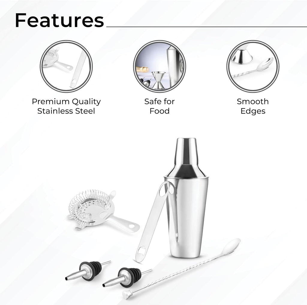 Premium 7-Piece Stainless Steel Bar Set - Complete Cocktail Shaker & Bartending Tools Entertaining | Includes Gift - Set of 7