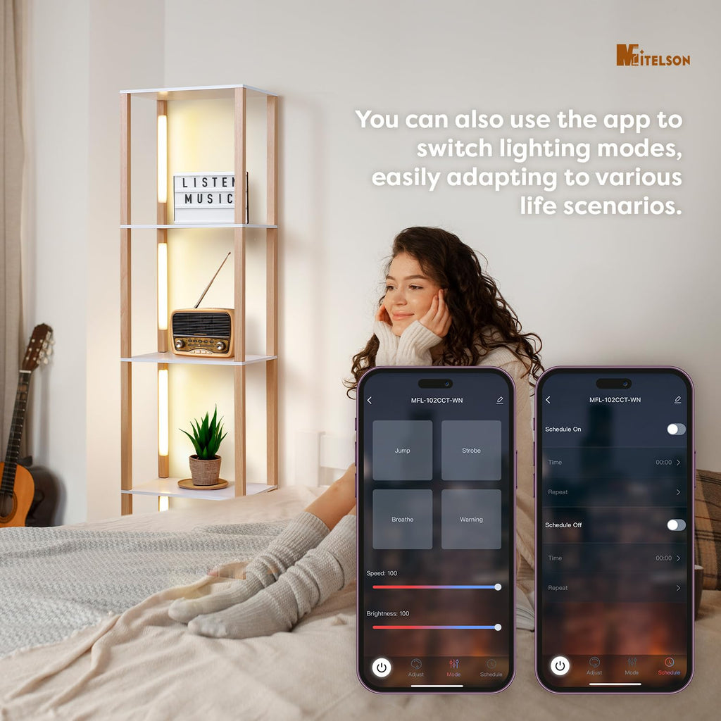 Floor Lamp with Shelves, Modern Shelf Lamp with Remote/APP Control, Standing Lamp, 5-Tier Display Shelf with