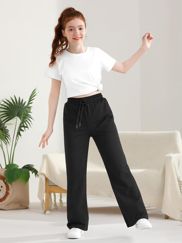 Girls Cotton Sweatpants Wide Leg Baggy Athletic Jogger Pants