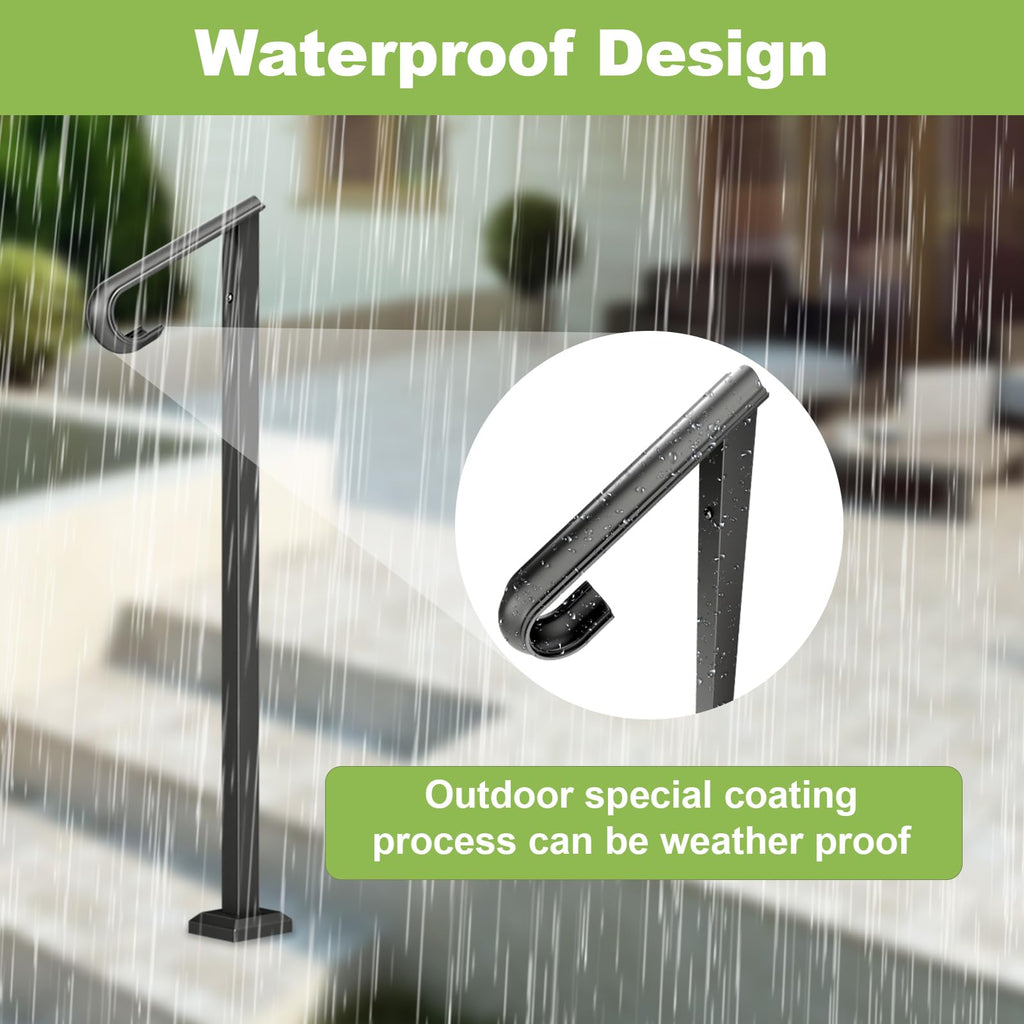 Single Step Handrail, 1 or 2 Steps Handrails for Outdoor Steps, Rust-Proof Wrought Iron Stair Railing for Seniors