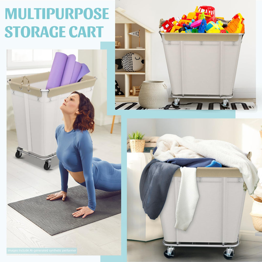 320L Rolling Laundry Cart with Wheels, Beige