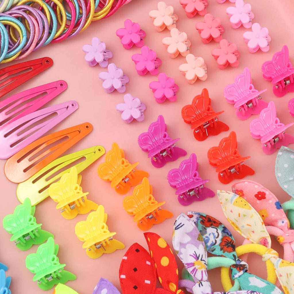 Hair Accessories Set for Girls,Toddler Colorful Elastic Hair Ties with Gift Box 505PCS, Cute Rabbit Ear Hair Ties