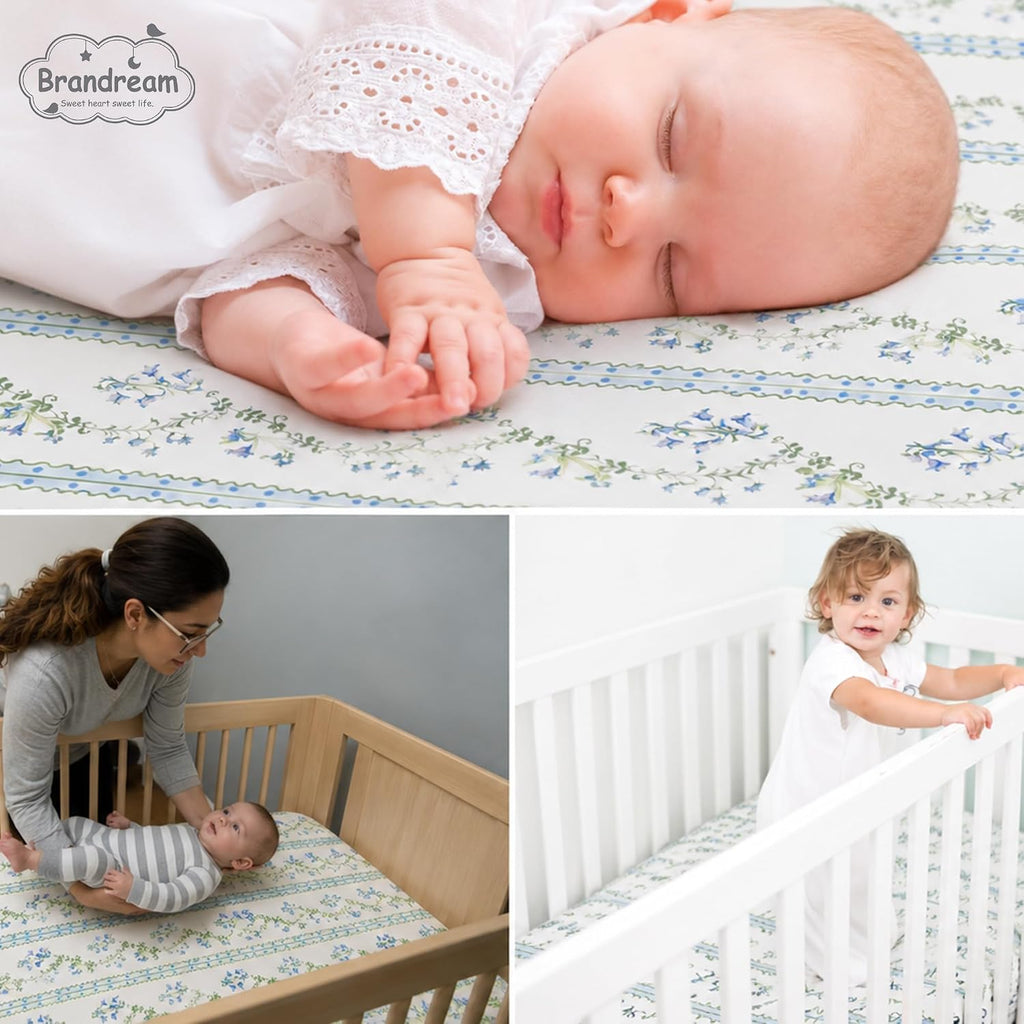 Organic Crib Sheets for Girls Boys Fitted Crib Mattress Sheet Neutral, Soft Breathable Cotton Cover for Baby Bed