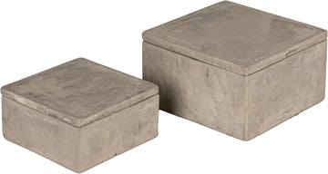 Contemporary Cement Boxes with Lids, Grey - Set of 2