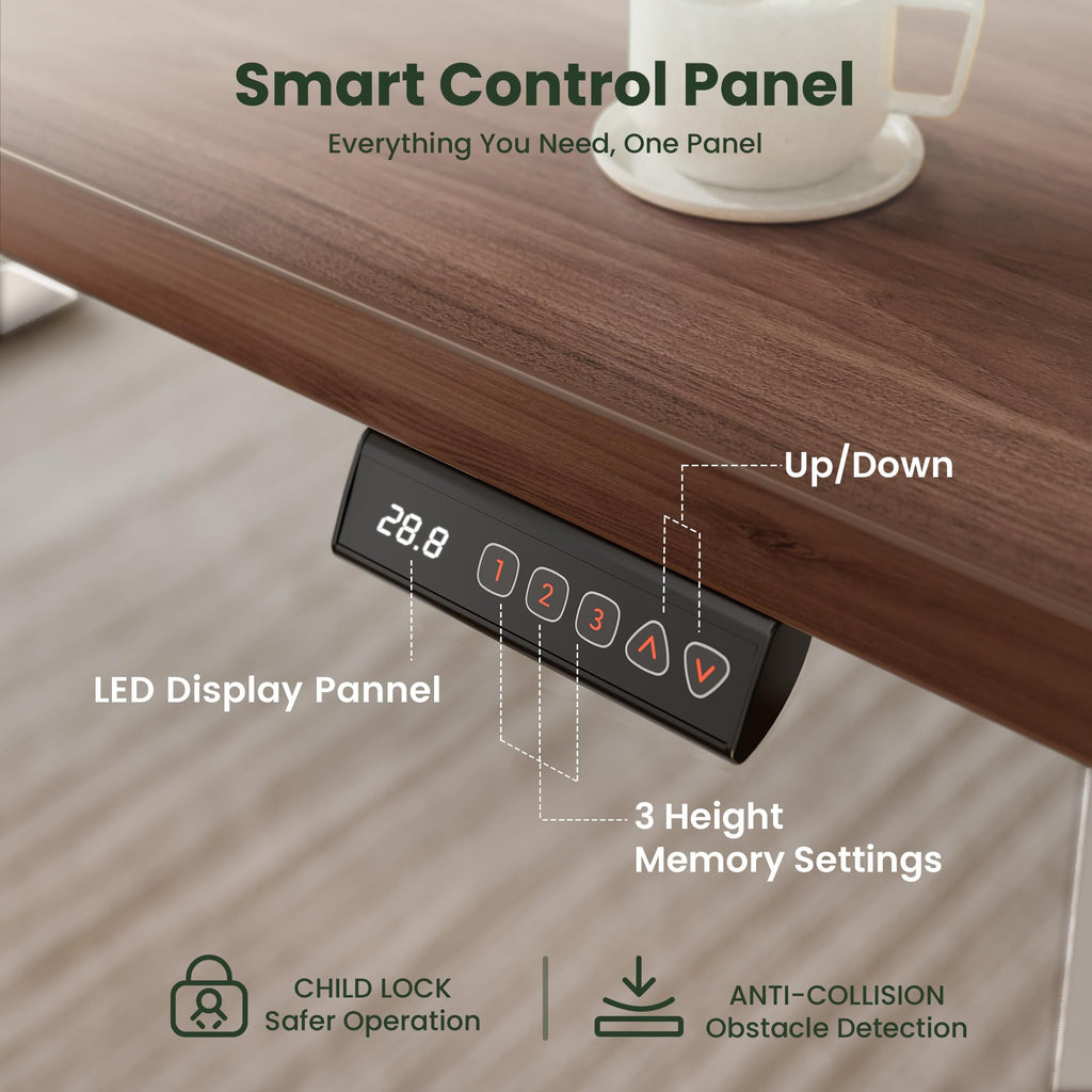 55x30 Large Electric Standing Desk, 30" Deep Desktop, Black Walnut
