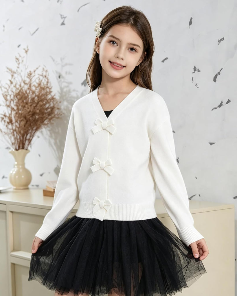Cardigan Sweater School Uniform Knit Bowknot Sweater Tops